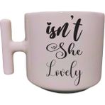 Eylül Design Isn't She Lovely Yazılı Krem Rengi T Saplı Eğlenceli Yazılı Özel Tasarım Kupa Bardak