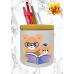 Eylül Design Kitap Okuyan Ayıcıklar Baskılı Seramik Kalemlik Ahşap Detaylı Kalem Kutusu Doğum Günü Hediyesi