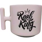 Eylül Design Real King Yazılı Krem Rengi T Saplı Eğlenceli Yazılı Özel Tasarım Baskılı Kupa Bardak