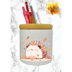 Eylül Design Sevimli Kawaii Kirpi Baskılı Seramik Kalemlik Ahşap Detaylı Kalem Kutusu Doğum Günü Hediyesi