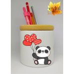 Eylül Design Sevimli Panda Temalı Baskılı Seramik Kalemlik Ahşap Detaylı Kalem Kutusu Doğum Günü Hediyesi