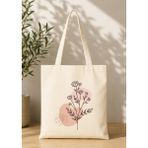 Eylül Design Vintage Boho Desenli Baskılı Ham Bez Çanta Organik Tote Bag - Bej