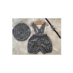 Eylülce Butik GRİ EKOSELİ ÇOCUK ASKILI ŞORT SALOPET & RESSAM ŞAPKASI & PAPYON TAKIM- PASTA PATLATMA-DOĞUM GÜNÜ