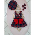 Eylülce Butik Kız Bebek Lacivert Ekoseli Salopet Takım - 4 Yaş