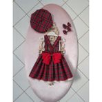 Eylülce Butik Kız Çocuk Ekoseli Salopet Elbise & Şapka & Toka Takım - 240 - Kırmızı - 7 - 8 Yaş