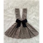 Eylülce Butik Kız Çocuk Leopar Fiyonklu Fırfır Askılı Salopet Elbise (Kumaştan Üretilmiştir.) - 2 Yaş