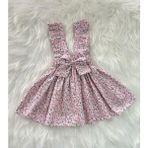 Eylülce Butik Kız Çocuk Pembe Çiçekli Fiyonklu Fırfır Askılı Salopet Elbise (%100 Pamuk Kumaştan Üretilmiştir.) - 0P - Pembe - 2 Yaş