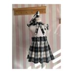 Eylülce Butik KIZ ÇOCUK SİYAH BEYAZ EKOSELİ ETEK & RESSAM ŞAPKASI & VİNTAGE YAKA TAKIM (%100 PAMUK KUMAŞ)