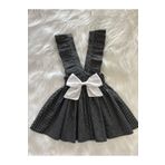 Eylülce Butik KIZ ÇOCUK SİYAH BEYAZ PUANTİYE BEYAZ FİYONKLU FIRFIR ASKILI SALOPET ELBİSE (%100 PAMUK KUMAŞ)