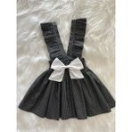 Eylülce Butik Kız Çocuk Siyah Beyaz Puantiye Desenli Beyaz Fiyonklu Fırfır Askılı Salopet Elbise (%100 Pamuk Kumaştan Dikilmiştir ) - 3 Yaş