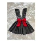 Eylülce Butik KIZ ÇOCUK SİYAH BEYAZ PUANTİYE KIRMIZI FİYONKLU FIRFIR ASKILI SALOPET ELBİSE (%100 PAMUK KUMAŞ)
