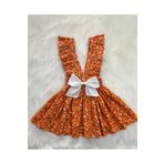 Eylülce Butik KIZ ÇOCUK TURUNCU ÇİÇEKLİ FİYONKLU FIRFIR ASKILI SALOPET ELBİSE (%100 PAMUK KUMAŞTAN ÜRETİLMİŞTİR.)