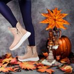 Eylüls Shoes Kadın Parlak Paraşüt Kumaş Bej Bot - 10D-Krem