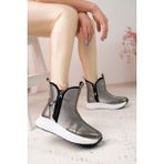 Eylüls Shoes Kadın Parlak Paraşüt Kumaş Platin Kadın Bot - Kristal Platin