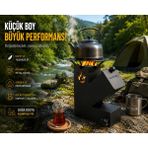 EyluX Shop Roket Soba, Rocket Stove 37X30X12 Kamp Ocağı, Odun Veya Pelet Kolay Yakıt Besleme Kapağı ve 800 Derece Isıya Dayanıklı 2 mm Çelik Üretim - 27x21x9,5
