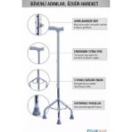EyluX Shop Tripot 3 Ayaklı Denge Bastonu Yüksek Kalite Ayarlanabilir Tüm Zemin Koşullarına Uygun - Gri