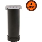 EYM 4 Adet Mobilya Ayağı Metal 12 Cm Ayarlı 42 Mm Mat Siyah Ayak
