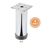 Eym 4 Adet Mobilya Ayağı Metal 25 cm Alttan Ayarlı 42 mm Krom Ayak