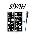 EYMEN ÇARŞI /Kına Kalıbı ve Kına/24 Farklı Desen Kına Şablonu ve Siyah Hint Kınası/Geçici Dövme Seti