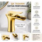 Eymen Meral Aksesuar Gold Lüx Şelale Lavabo Bataryası Sıcak Soğuk Çıkışlı Kullanışlı Şık ve Uzun Ömürlü