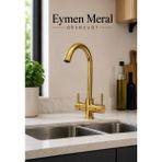 Eymen Meral Aksesuar Lüx Gold 3 Yollu Sıcak Soğuk ve Arıtmalı Mutfak Evye Bataryası 1. Sınıf Pirinç Malzemeden Üretilmiştir - Altın