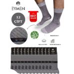 Eymen Socks 12'li Bambu Erkek Soket Çorap Tek Renk Gri - Premium ,dikişsiz, Çarpı Desen, Hediye Kutulu - 40 - 44