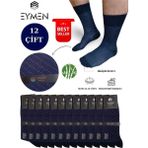 Eymen Socks 12'li Bambu Erkek Soket Çorap Tek Renk Lacivert - Premium ,dikişsiz, Çarpı Desen, Hediye Kutulu - 40 - 44