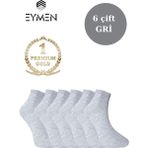 Eymen Socks 6'lı Paket Unisex Kolej & Tenis Çorabı Düz Renk Kısa Gri | Pamuklu (Kadın & Erkek) - 40 - 44