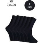 Eymen Socks 6'lı Paket Unisex Kolej & Tenis Çorabı Düz Renk Siyah | Pamuklu Uzun (Kadın & Erkek) - 36 - 40