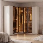 Eymense Lora Gardırop Askılı Çekmeceli Köşe Modüler Giyinme Odası Dolabı %100 MDF Bej