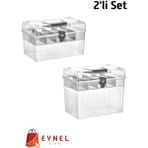 Eynel 2'li Set Ayarlanabilir Bölmeli Çok Amaçlı Kutu Hobi Makyaj Takı Organizeri Saklama Organizer Kutusu - Şeffaf