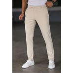 Eynel Erkek Krem Italyan Kesim Likralı Kumaş Pantolon Dar Kesim Boru Paça Spor Tarzı Klasik Pantalon