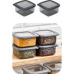 Eynel Şeffaf Kare Saklama Kabı Silikon Kapak Hava Geçirmez Kuru Baklagil Kahve Bakliyat Makarna Kuruyemiş Kutusu Çeyiz Seti - 400 ml