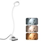 EYOCEAN Okuma lambası, LED kıskaçlı lamba, kuğu boynu lambası, çocuk gece lambası, 3 renk modu ve 9 parlaklık seviyesi, göz bakımı, çalışma masası lambası, ofis ev kullanımı için, adaptör dahil, 5 W,