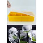 Eysigo Kapaklı Premium Büyük 8 Bölmeli Silikon Buz Kalıbı, Sarı