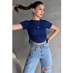 EYYE Saks Mavi Asansörlü Kaşkorse Bluz
