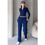 EYYE Saks Mavi Kaşkorse Pantolon Fermuarlı Bluz Kadın Alt Üst Takım