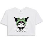 EZ Design Kuromi Baskılı Çocuk Crop Tişört - 12 Yaş - 001-Beyaz