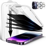 EZ-GLAZ iPhone 14 Pro Max için 4 Paket Gizlilik Ekran Koruyucu [6,7 inç] 2'li Paket Kamera Lens Koruyucu, [Düşme Koruması] 9H Sertlik Çizilmeye Dayanıklı Anti Casus Temperli Cam, Kurulumu Kolay