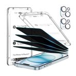 EZ-GLAZ iPhone 15 Plus için 4 Paket Gizlilik Ekran Koruyucu [6,7 inç] 2'li Paket Kamera Lens Koruyucu, [Düşme Koruması] 9H Sertlik Çizilmeye Dayanıklı Temperli Cam Film, Kurulumu kolay
