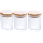 Ezebesta 3 adet Modern 14 oz şeffaf banyo bidonları 12 etiket ve ahşap kapaklı kalın cam kavanoz seti Qtip tutucu pamuk top ve pedleri depolama organizasyonu Minimalist dekor