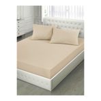 Ezgi Çift Kişilik Lastikli Kumaş Çarşaf + 2 Yastık Kılıfı Bej 180x200, CiftCarsafSeti