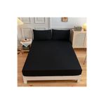 Ezgi Çift Kişilik Lastikli Kumaş Çarşaf + 2 Yastık Kılıfı Siyah 180x200, CiftCarsafSeti