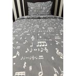 Ezgi Nota Desenli Lastikli Çarşaflı Tek Kişilik Nevresim Takımı Gri 160x220 cm, Nota_Gri