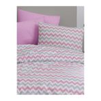 Ezgi Tek Kişilik Lastikli Nevresim Takımı 160X220 - Pembe Zikzak Desenli, MERTM000583