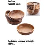 Ezmk Ev Gereçleri Dekoratif Çerezlik Tabak, Doğal Ahşap Akasya Çerezlik, 4'lü Set - 9 x 9 cm