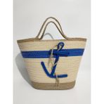 Ezo Beach Handmade Kadın Omuz Çantası, Mavi Ekru El Yapımı Plaj Çantası, Hediyelik Çapa Desenli Çanta - Mavi - Ekru