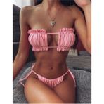 Ezra Bikini Takım Brazilian Model Büzgülü Bağlamalı - Açık Pembe - 40