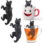 Ezydka Çay süzgeci, 2 adet, eğlenceli çay süzgeci, silikon çay demliği, çay süzgeci, kedi, çay filtresi, hayvan, çay süzgeci, çoğu çay demliği ve çay fincanı için (kedi tarzı)