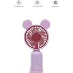 F-12 Mini Taşınabilir Fan Şarjlı 2 Kademeli Ledli Ayıcık Kulak Vantilatör Klima Soğutucu - Pembe